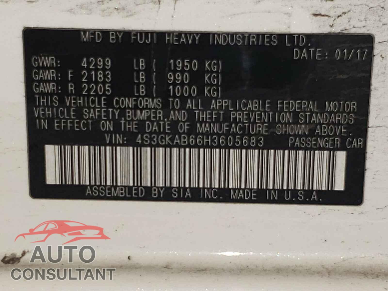 SUBARU IMPREZA 2017 - 4S3GKAB66H3605683