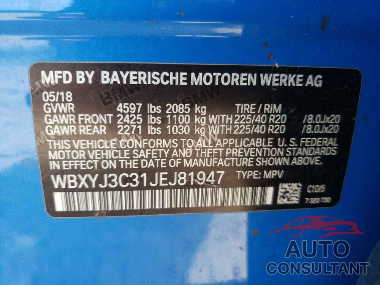 BMW X2 2018 - WBXYJ3C31JEJ81947
