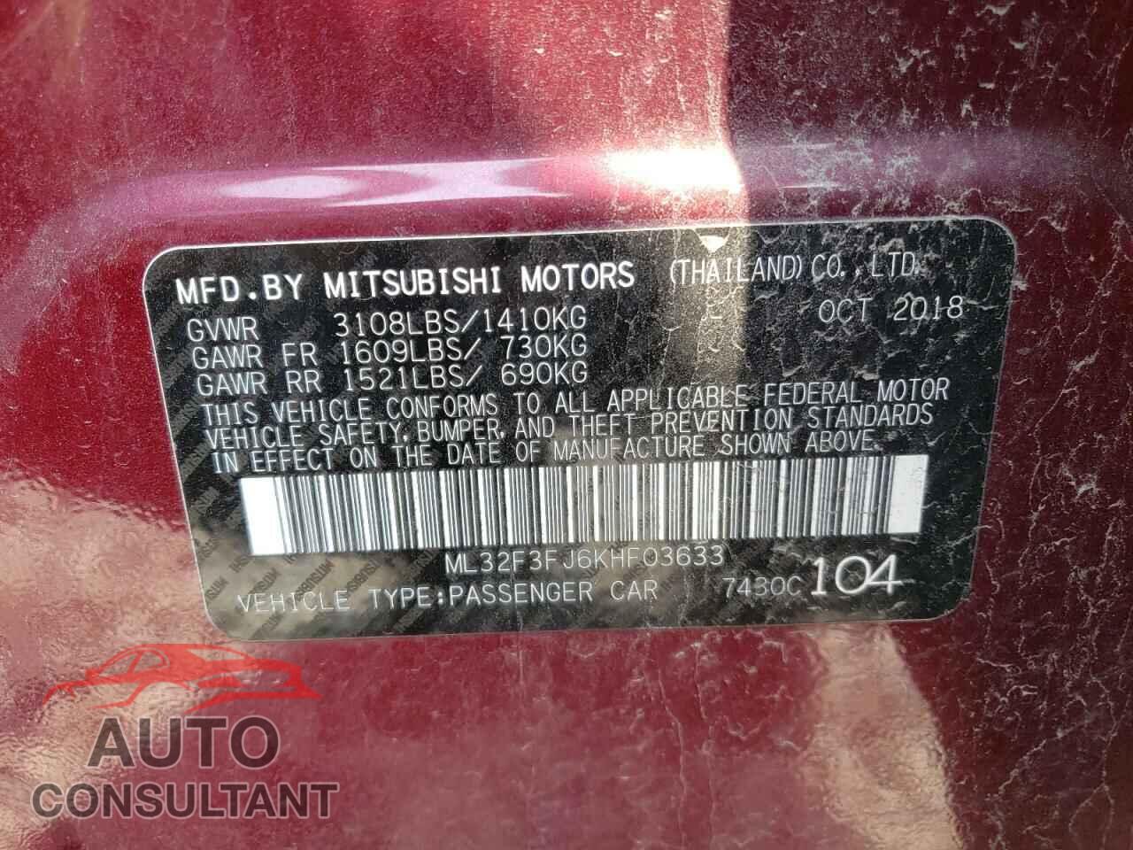 MITSUBISHI MIRAGE 2019 - ML32F3FJ6KHF03633