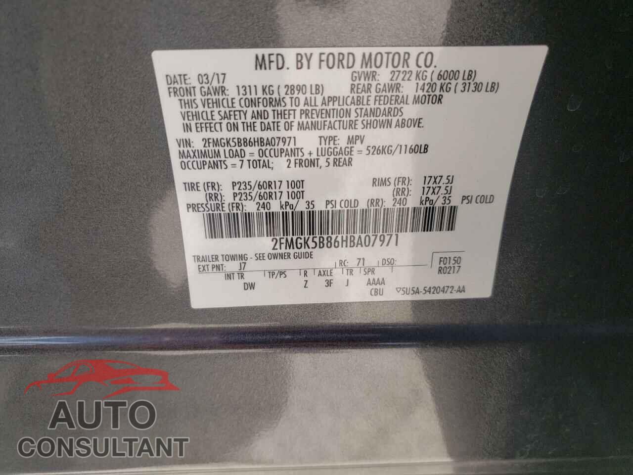FORD FLEX 2017 - 2FMGK5B86HBA07971