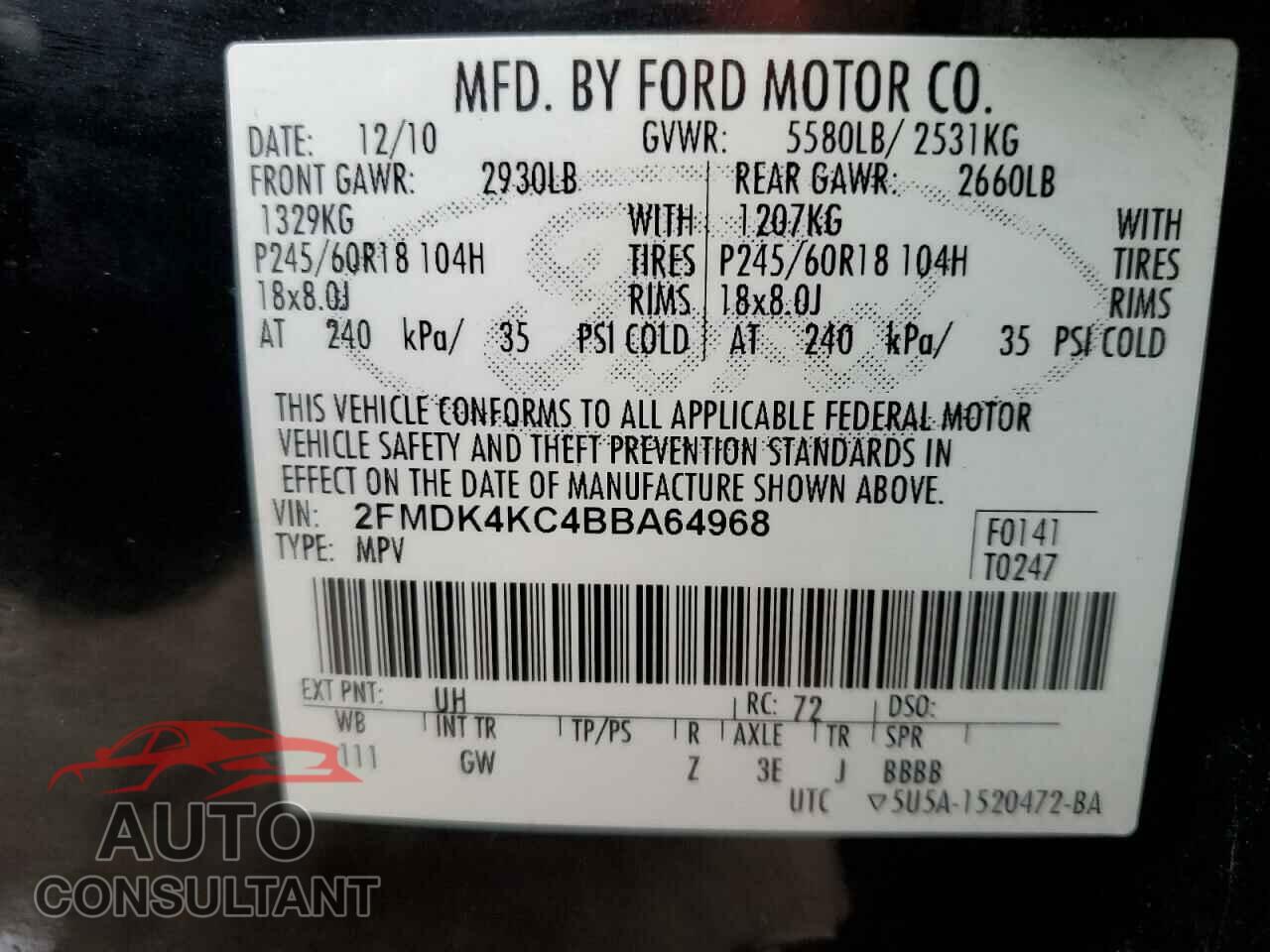 FORD EDGE 2011 - 2FMDK4KC4BBA64968