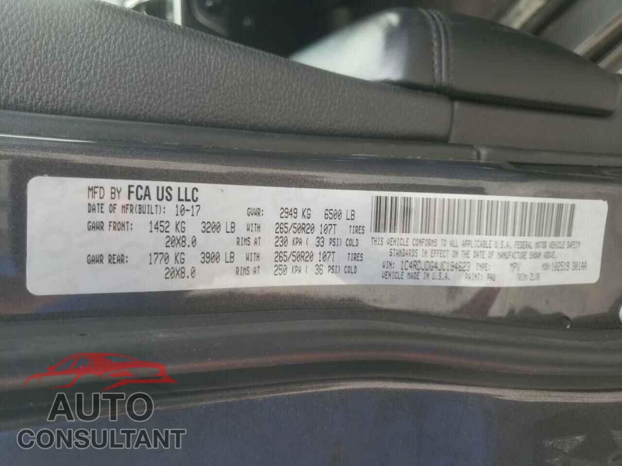 DODGE DURANGO 2018 - 1C4RDJDG4JC194623