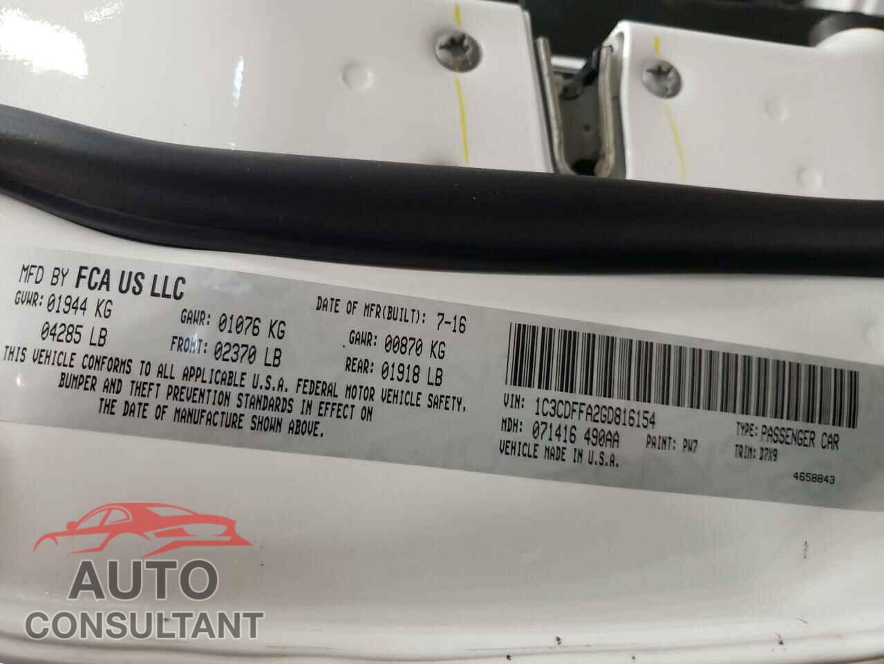 DODGE DART 2016 - 1C3CDFFA2GD816154