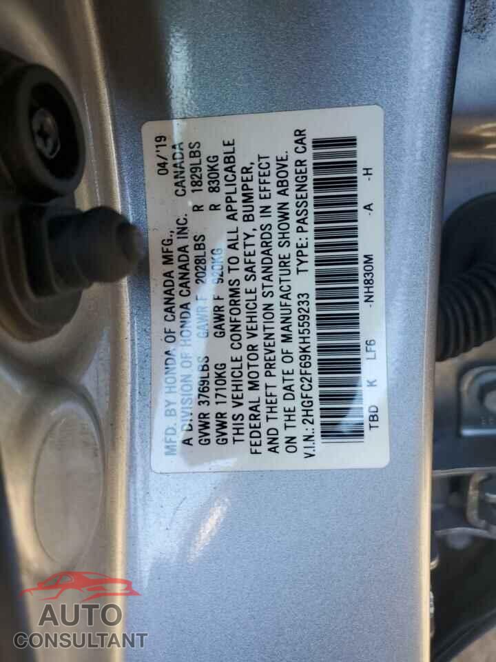 HONDA CIVIC 2019 - 2HGFC2F69KH559233