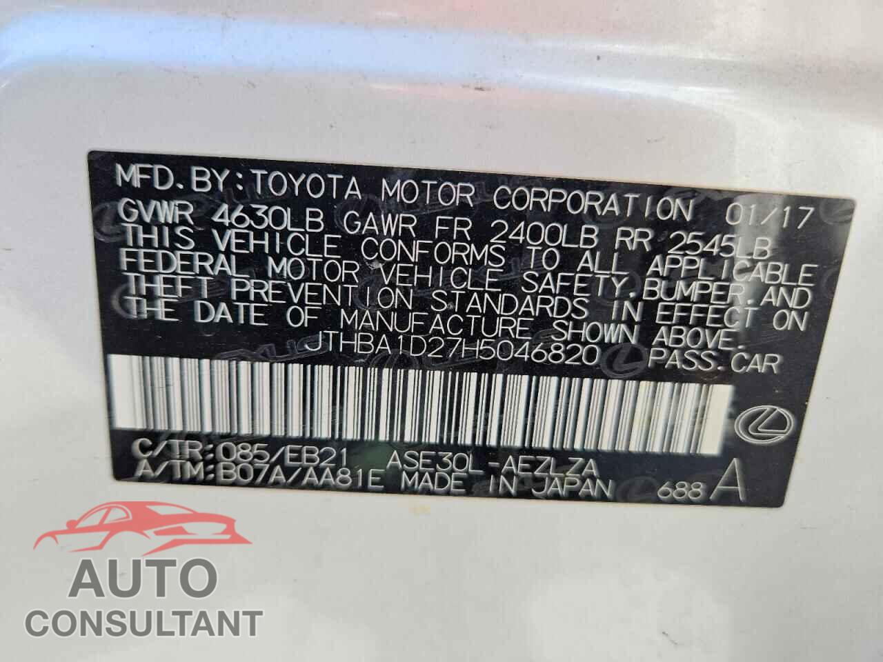 LEXUS IS 2017 - JTHBA1D27H5046820