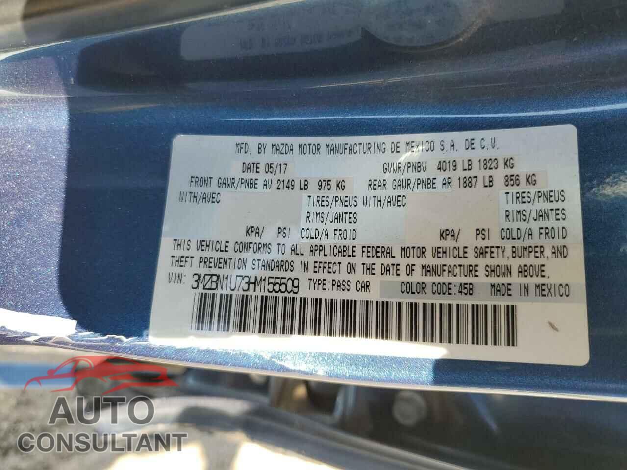 MAZDA 3 2017 - 3MZBN1U73HM155509