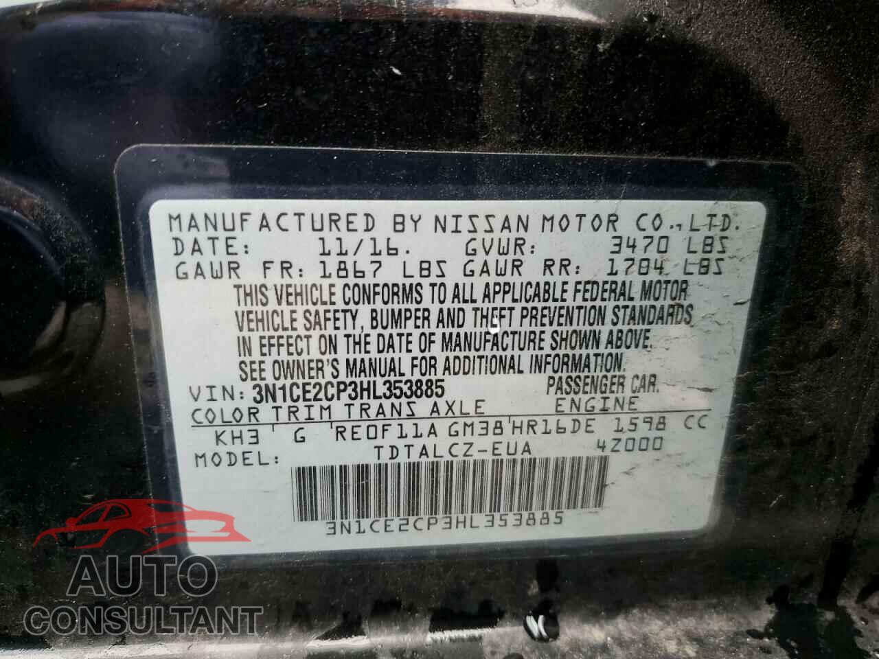 NISSAN VERSA 2017 - 3N1CE2CP3HL353885
