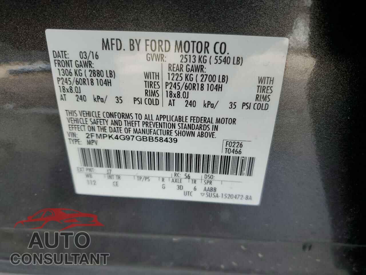FORD EDGE 2016 - 2FMPK4G97GBB58439