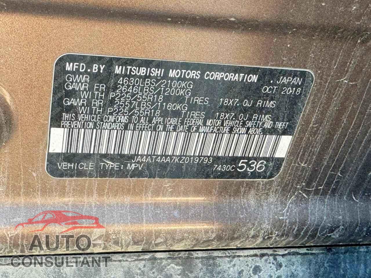 MITSUBISHI ECLIPSE 2019 - JA4AT4AA7KZ019793