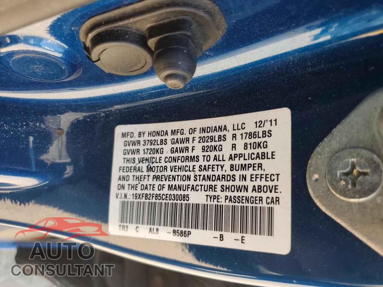 HONDA CIVIC 2012 - 19XFB2F85CE030085