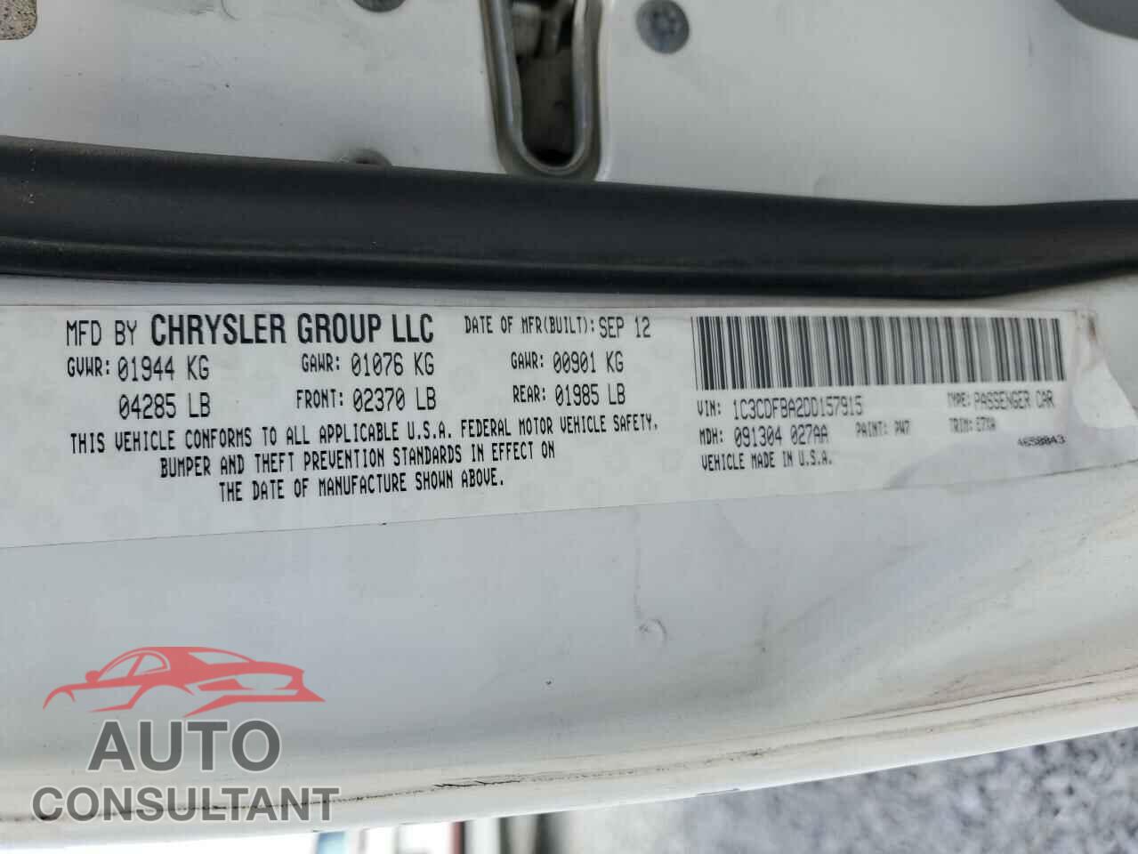 DODGE DART 2013 - 1C3CDFBA2DD157915