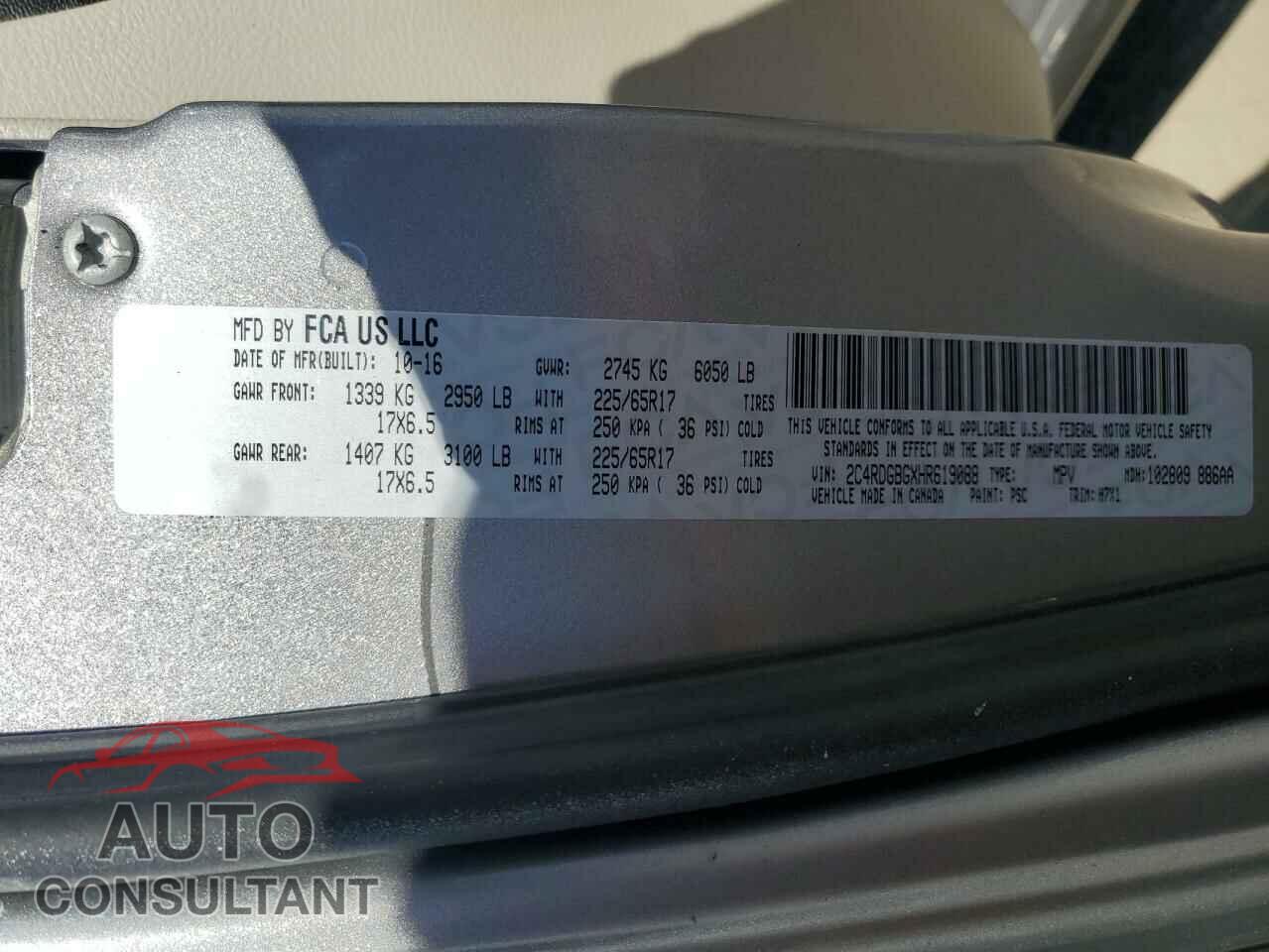 DODGE CARAVAN 2017 - 2C4RDGBGXHR619088