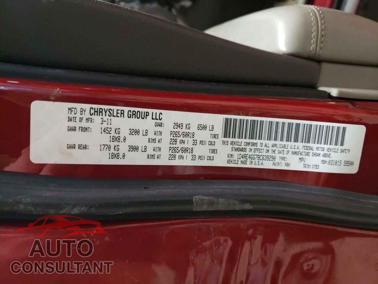 DODGE DURANGO 2011 - 1D4RE4GG7BC639290