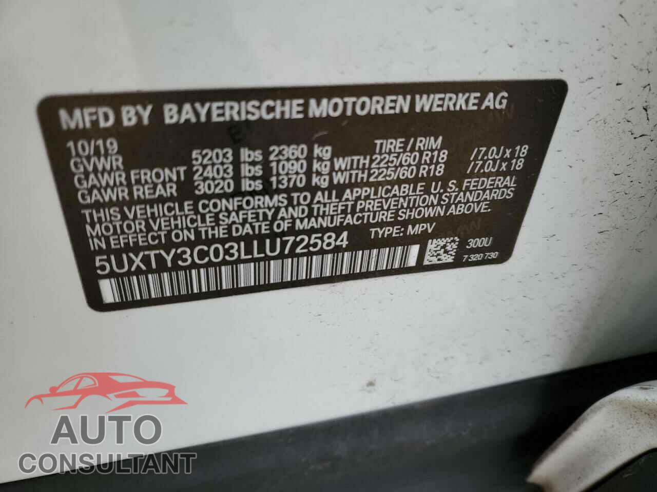 BMW X3 2020 - 5UXTY3C03LLU72584