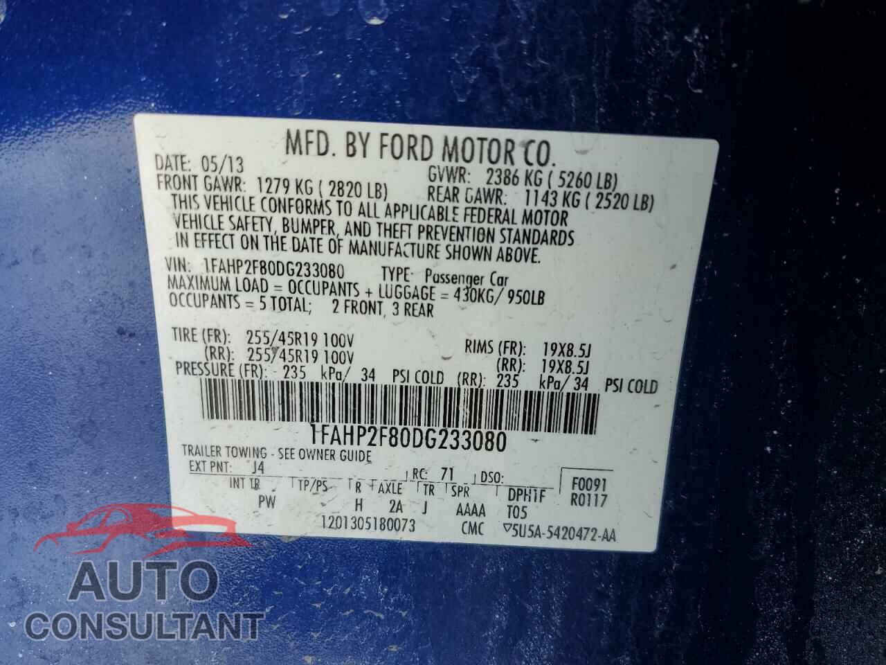 FORD TAURUS 2013 - 1FAHP2F80DG233080