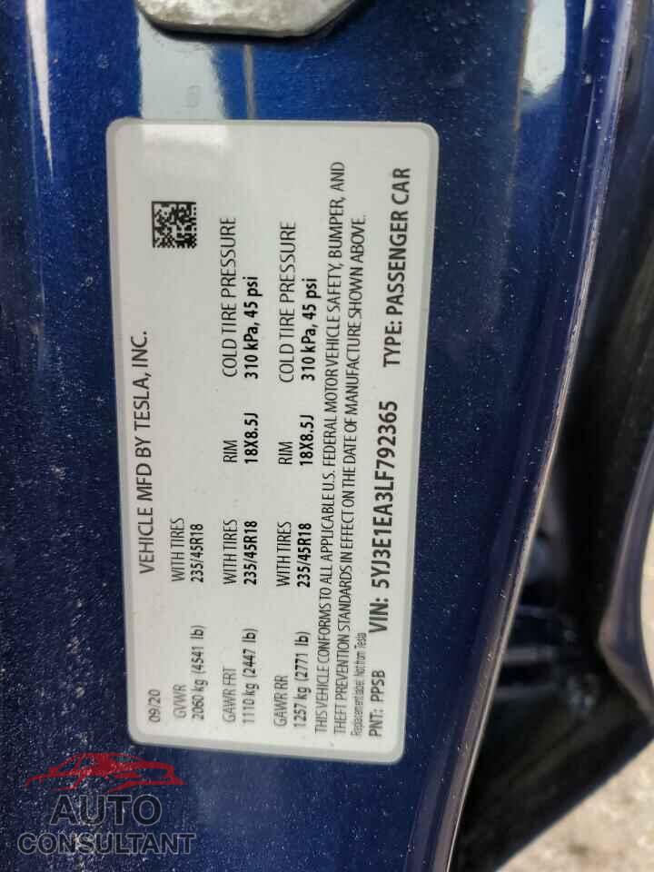 TESLA MODEL 3 2020 - 5YJ3E1EA3LF792365