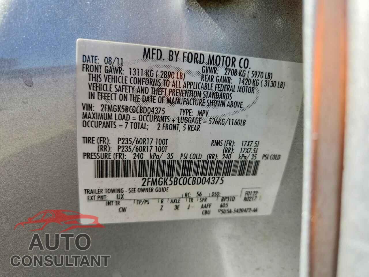 FORD FLEX 2012 - 2FMGK5BC0CBD04375