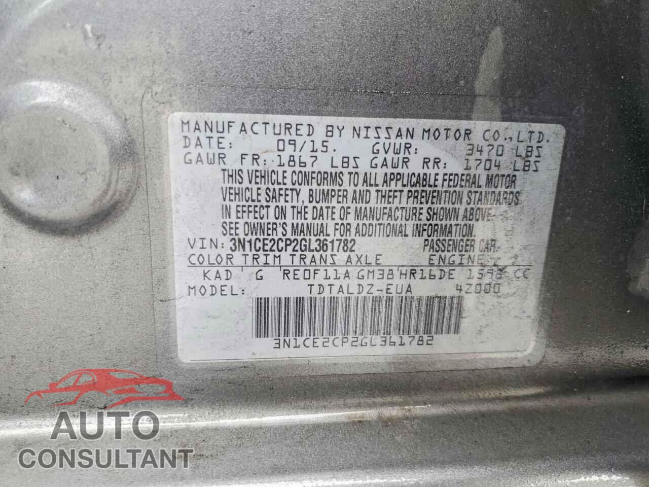NISSAN VERSA 2016 - 3N1CE2CP2GL361782