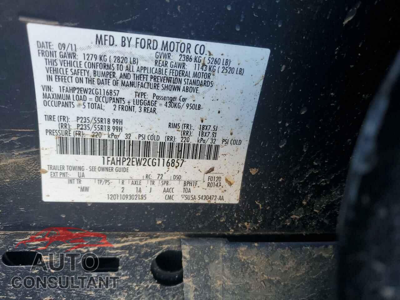 FORD TAURUS 2012 - 1FAHP2EW2CG116857