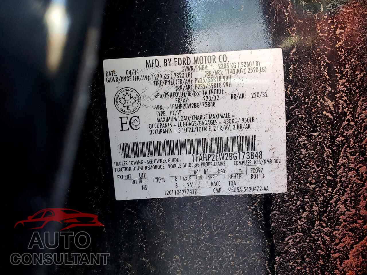 FORD TAURUS 2011 - 1FAHP2EW2BG173848