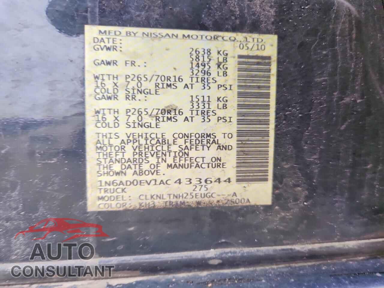 NISSAN FRONTIER 2010 - 1N6AD0EV1AC433644