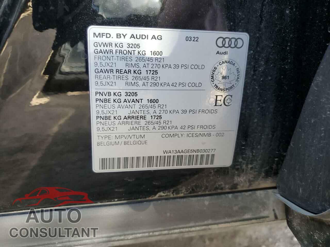 AUDI E-TRON 2022 - WA13AAGE5NB030277