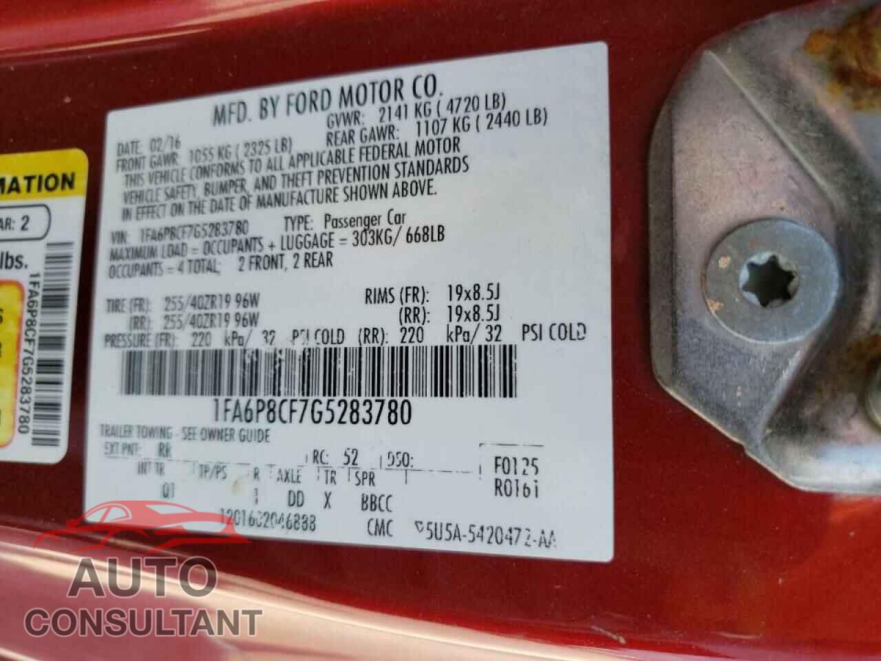 FORD MUSTANG 2016 - 1FA6P8CF7G5283780