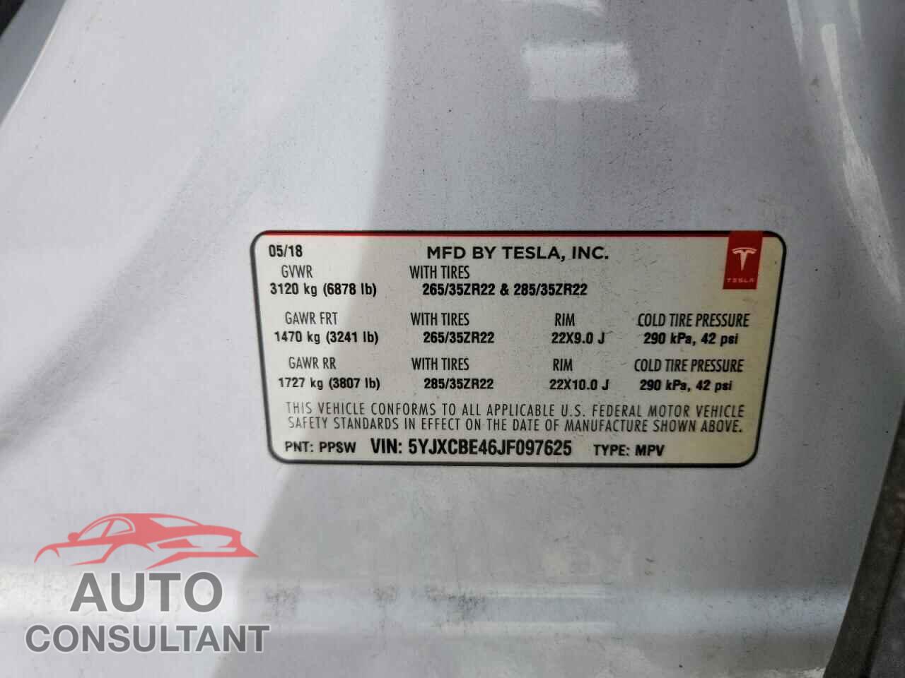 TESLA MODEL X 2018 - 5YJXCBE46JF097625