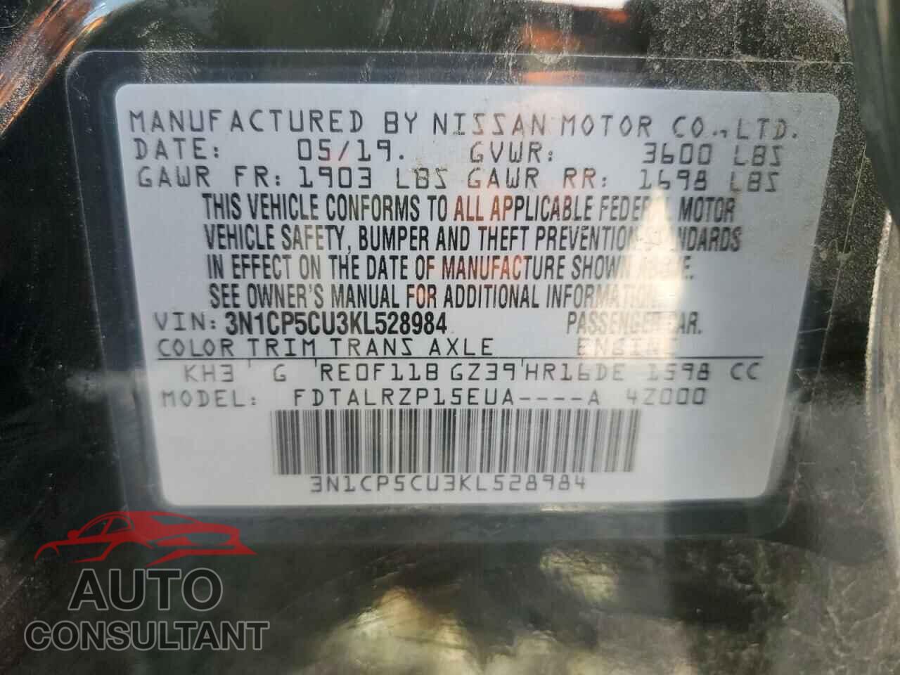 NISSAN KICKS 2019 - 3N1CP5CU3KL528984