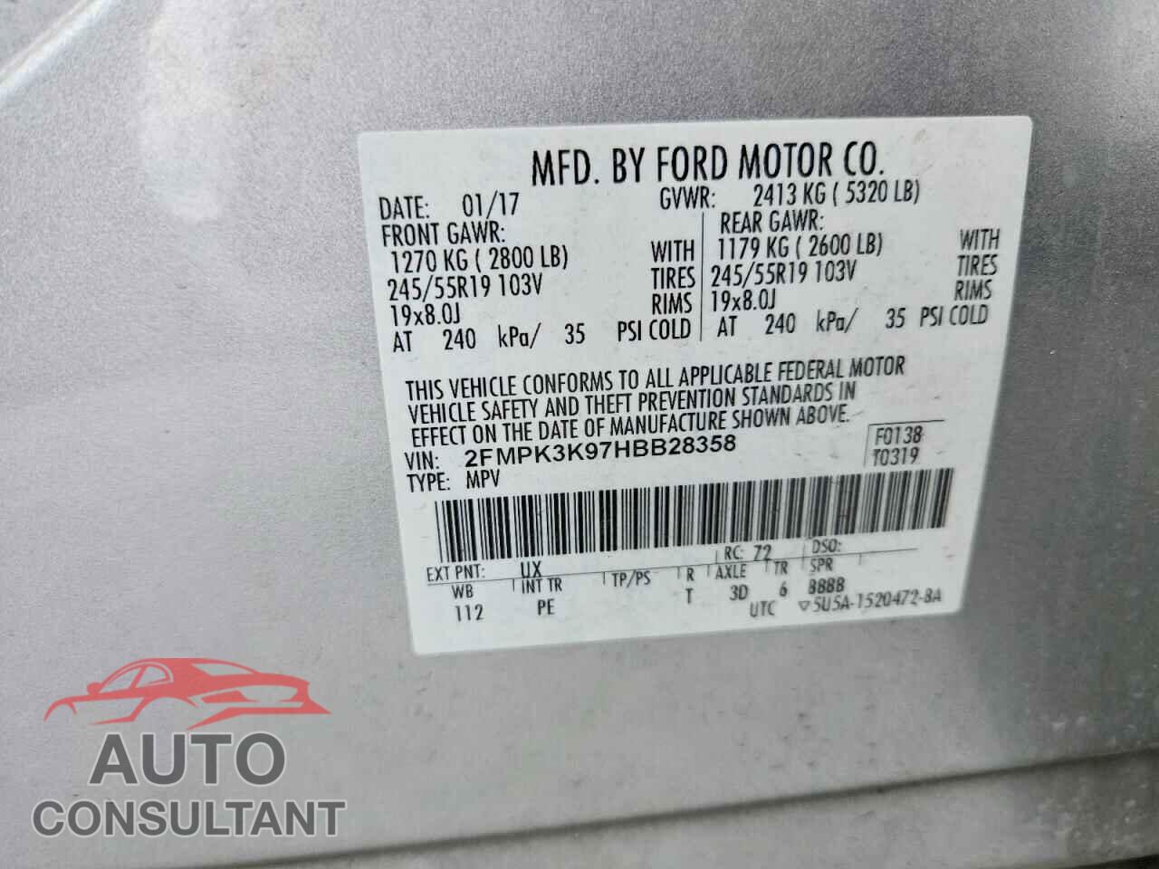 FORD EDGE 2017 - 2FMPK3K97HBB28358