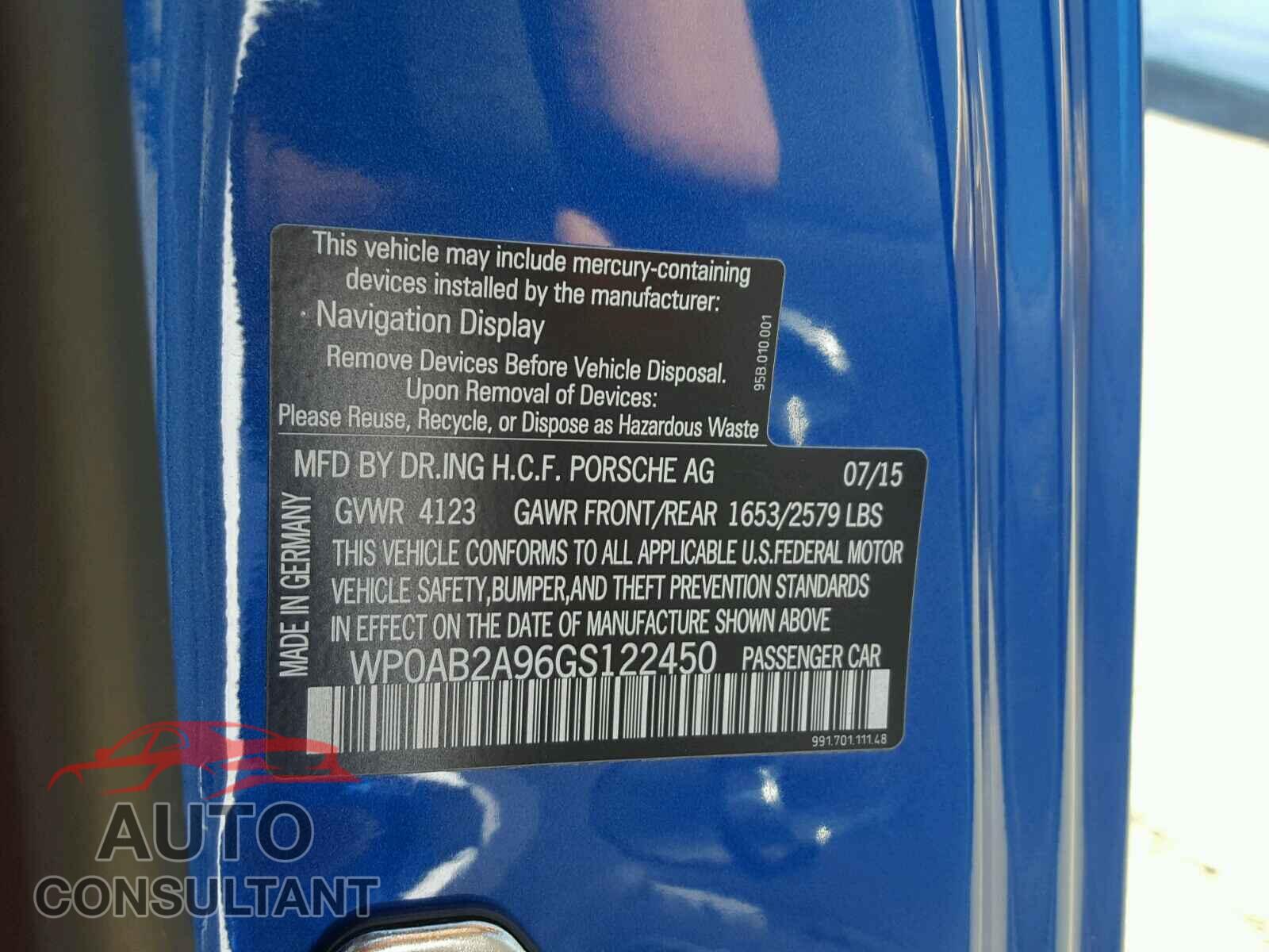 PORSCHE 911 2016 - WP0AB2A96GS122450