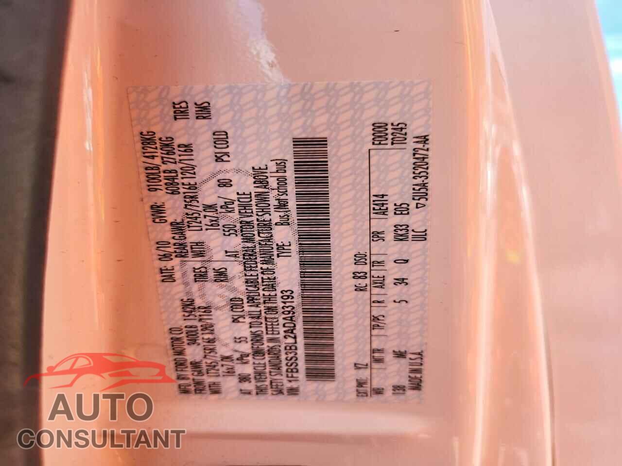 FORD ECONOLINE 2010 - 1FBSS3BL2ADA93193