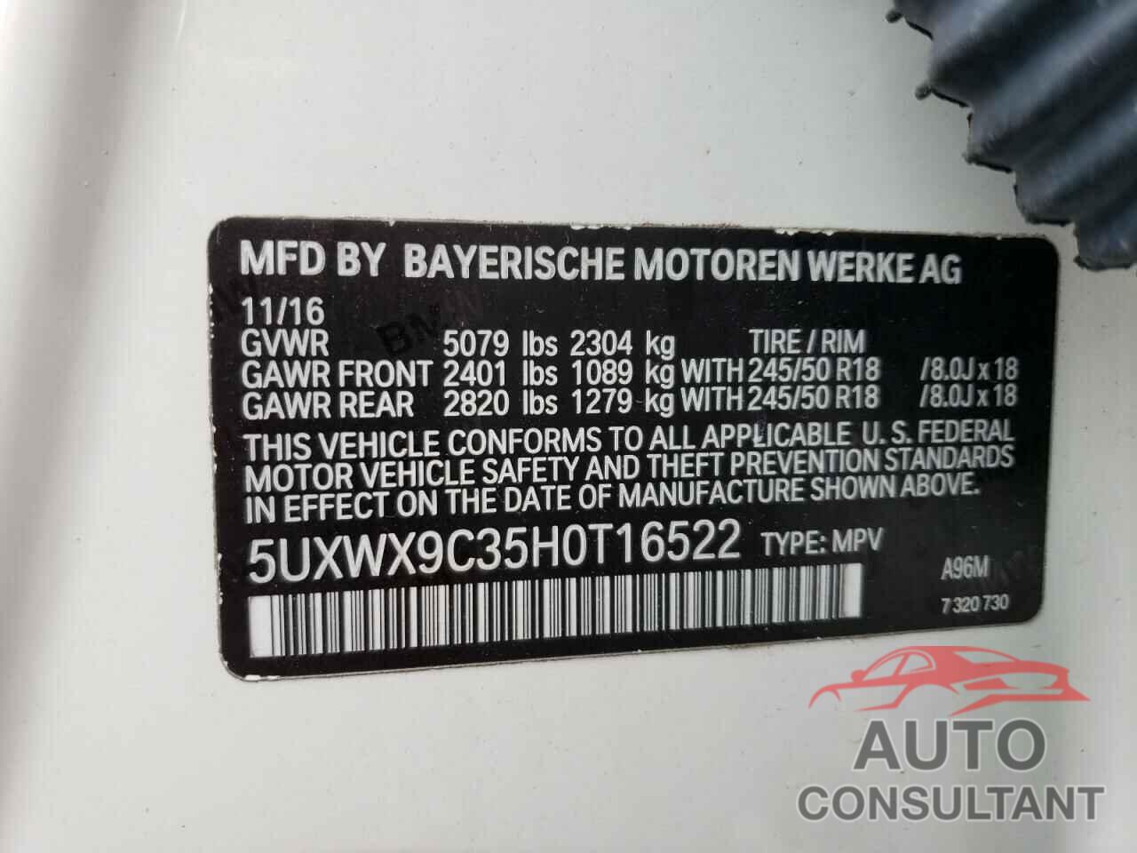 BMW X3 2017 - 5UXWX9C35H0T16522