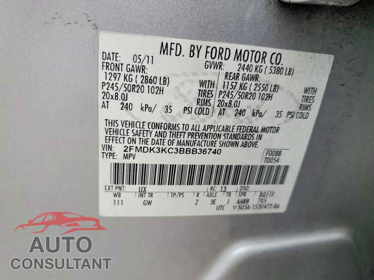 FORD EDGE 2011 - 2FMDK3KC3BBB36740