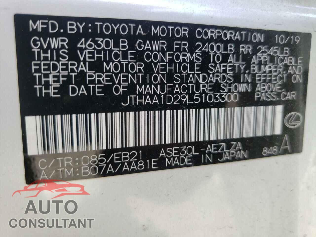 LEXUS IS 2020 - JTHAA1D29L5103300
