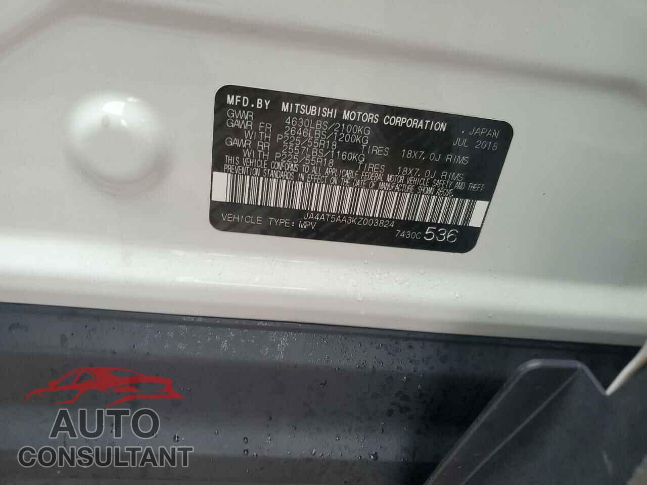MITSUBISHI ECLIPSE 2019 - JA4AT5AA3KZ003824