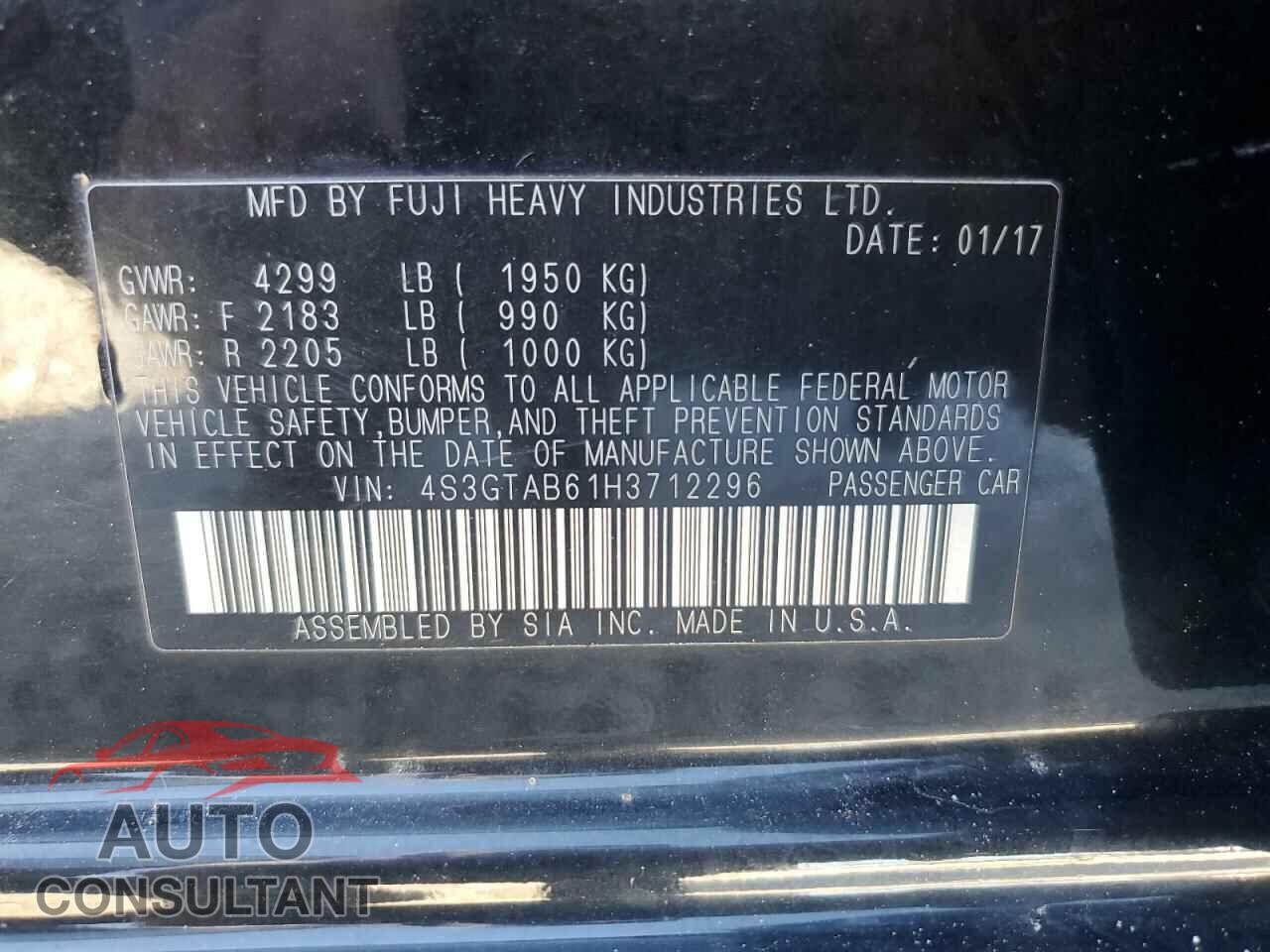 SUBARU IMPREZA 2017 - 4S3GTAB61H3712296