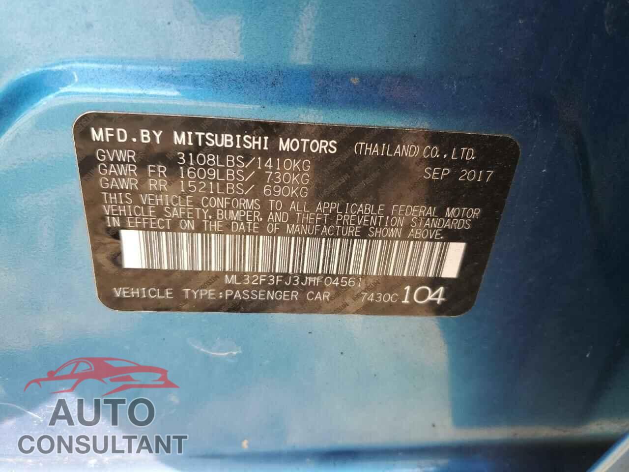 MITSUBISHI MIRAGE 2018 - ML32F3FJ3JHF04561