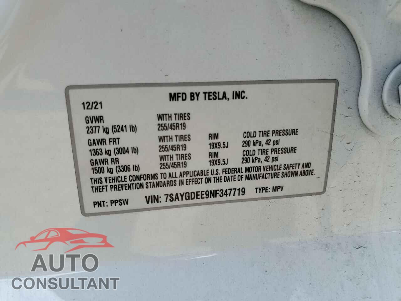 TESLA MODEL Y 2022 - 7SAYGDEE9NF347719