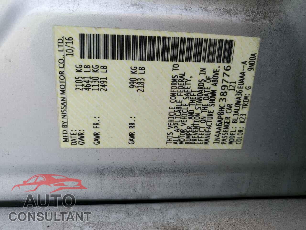 NISSAN MAXIMA 2017 - 1N4AA6AP8HC389776