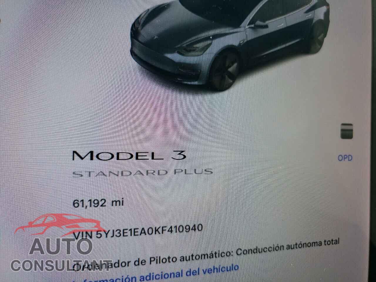 TESLA MODEL 3 2019 - 5YJ3E1EA0KF410940