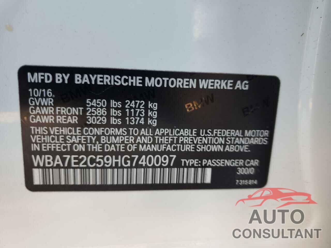 BMW 7 SERIES 2017 - WBA7E2C59HG740097