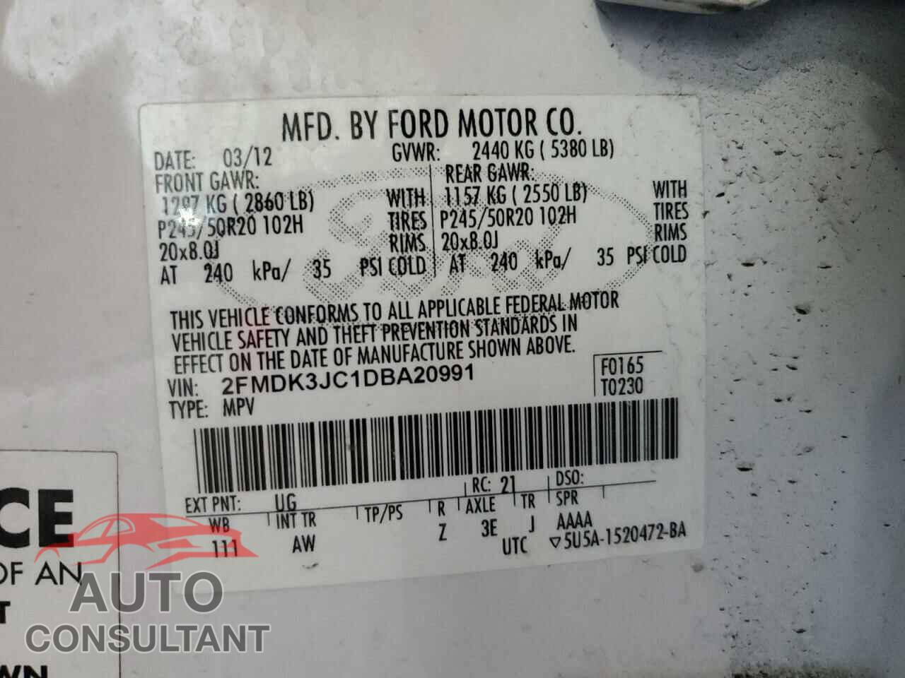 FORD EDGE 2013 - 2FMDK3JC1DBA20991