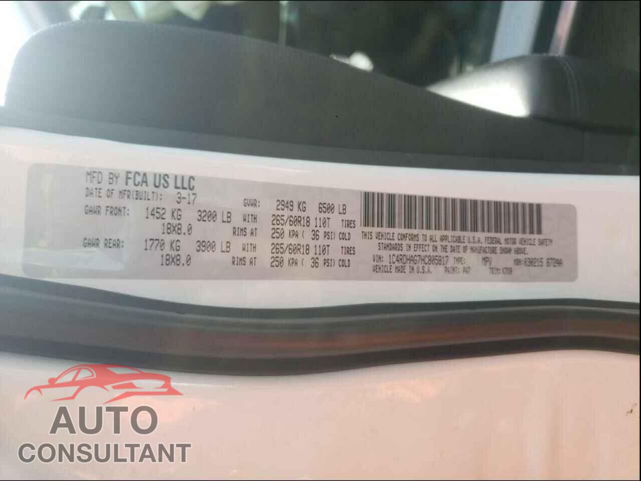 DODGE DURANGO 2017 - 1C4RDHAG7HC805817