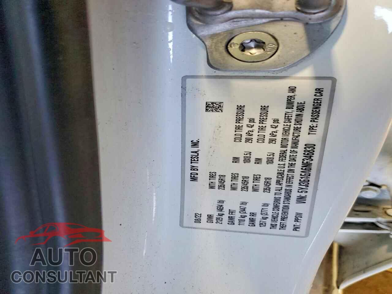 TESLA MODEL 3 2022 - 5YJ3E1EA6NF346830