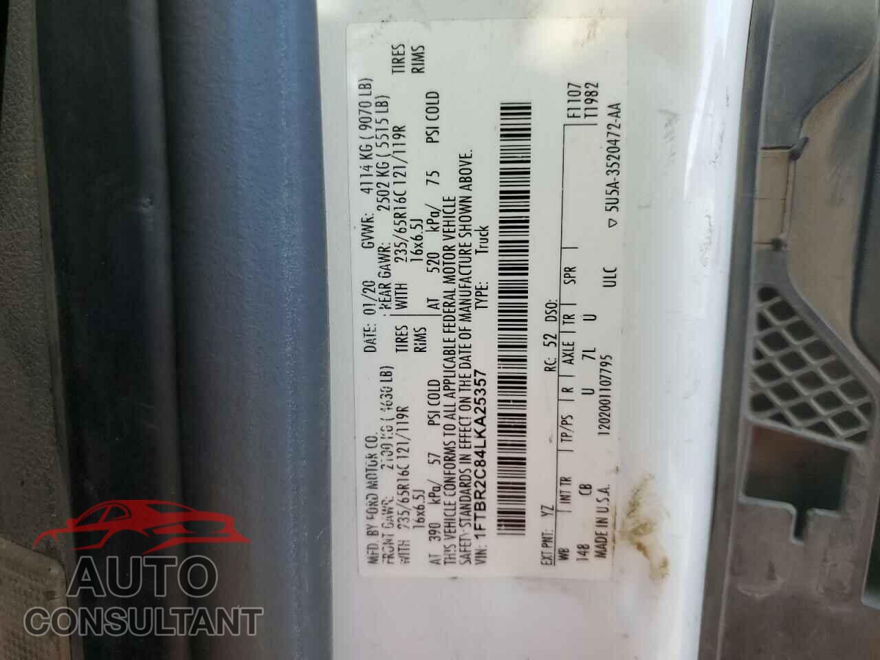 FORD TRANSIT 2020 - 1FTBR2C84LKA25357