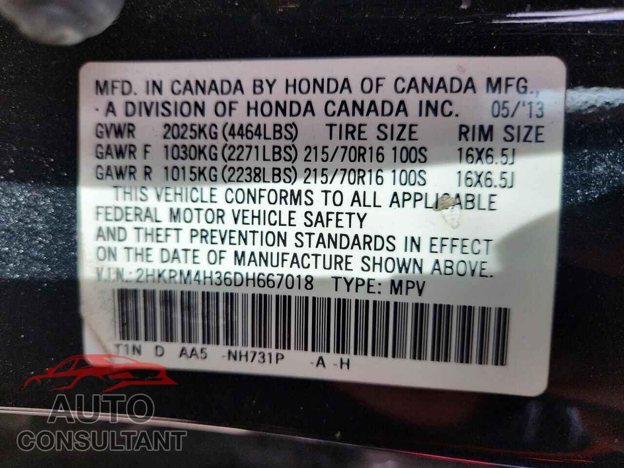 HONDA CRV 2013 - 2HKRM4H36DH667018