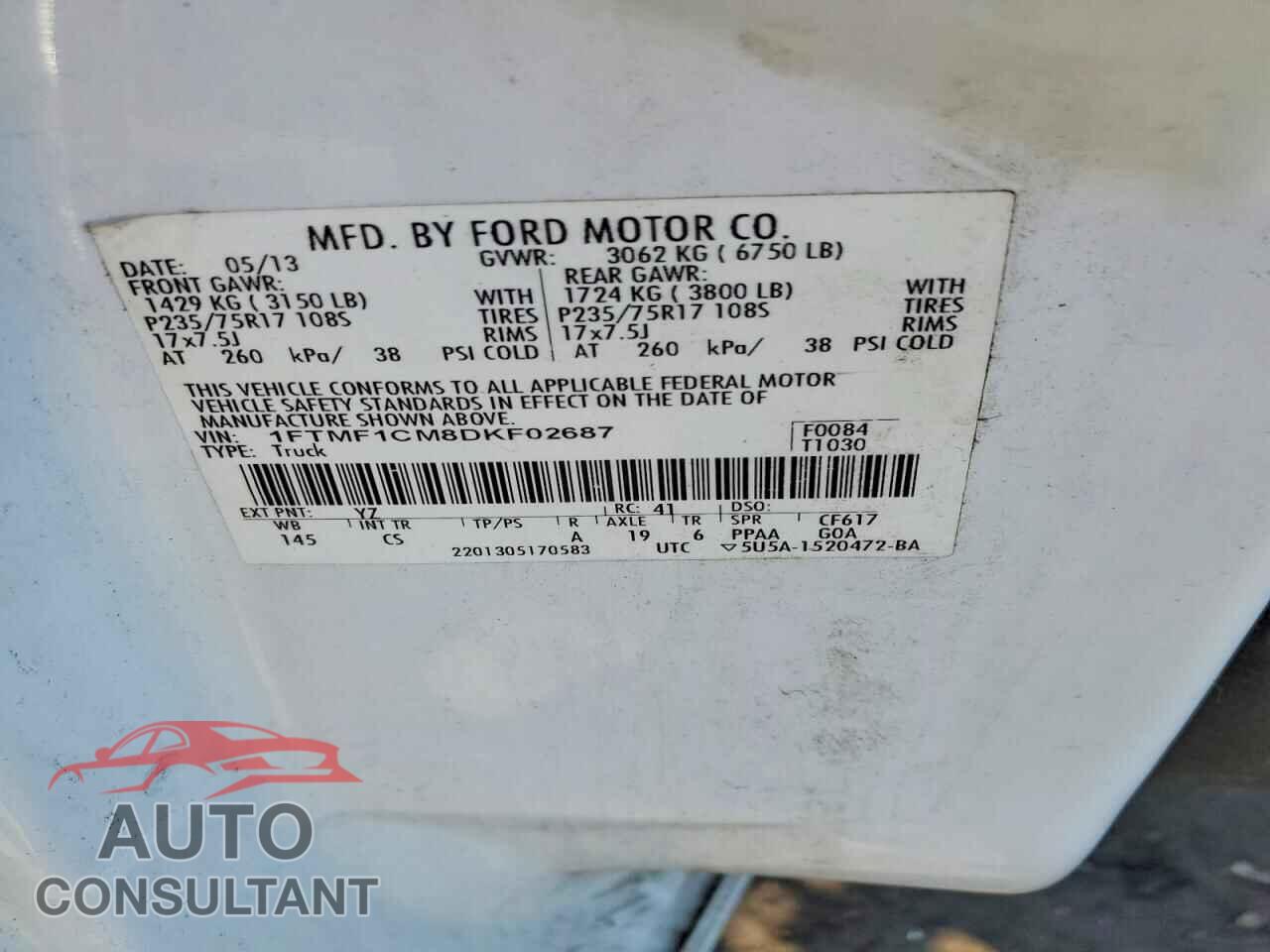 FORD F150 2013 - 1FTMF1CM8DKF02687
