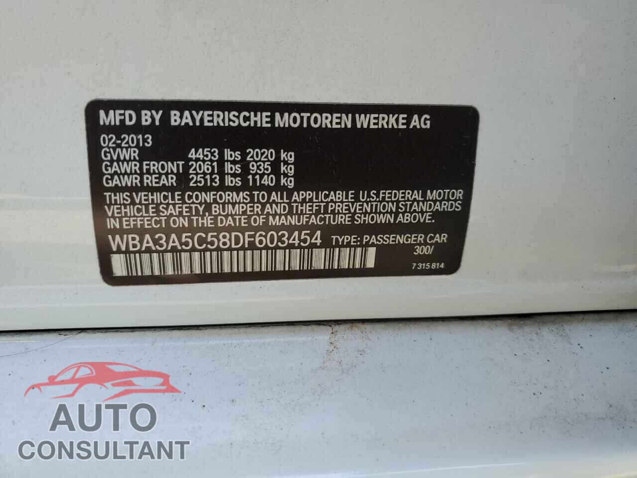 BMW 3 SERIES 2013 - WBA3A5C58DF603454