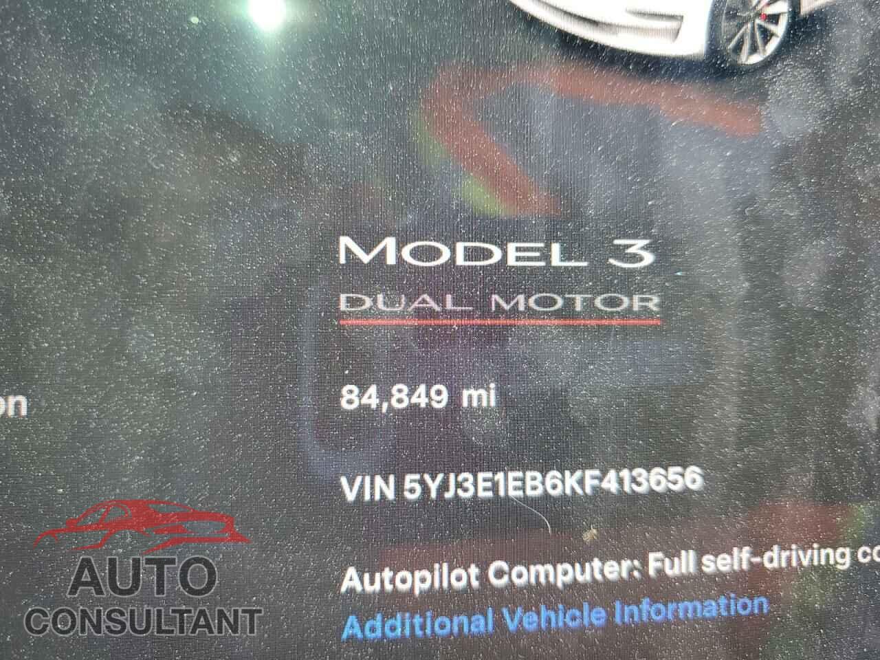 TESLA MODEL 3 2019 - 5YJ3E1EB6KF413656